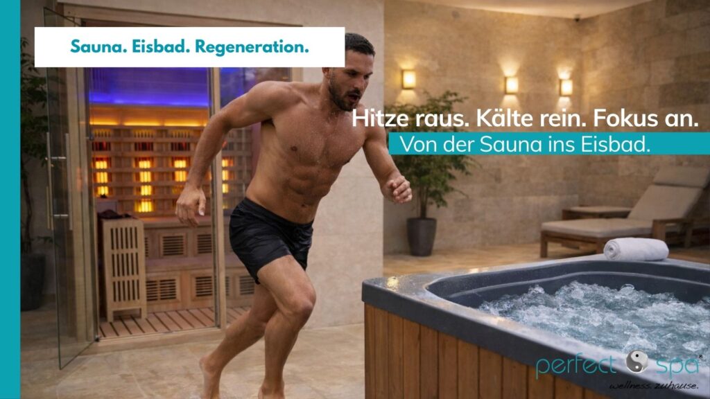 Wechsel von Sauna zu Eisbad als Teil moderner Regeneration und Kontrasttherapie